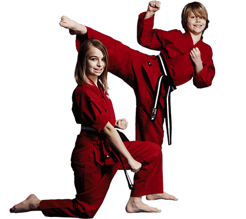 Boy and girl with black belts